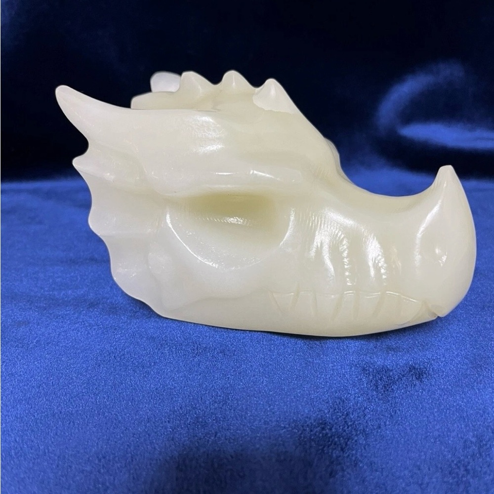 Beautiful Large Afghan Jade Dragon Skull Head Crystal Carving - 906g